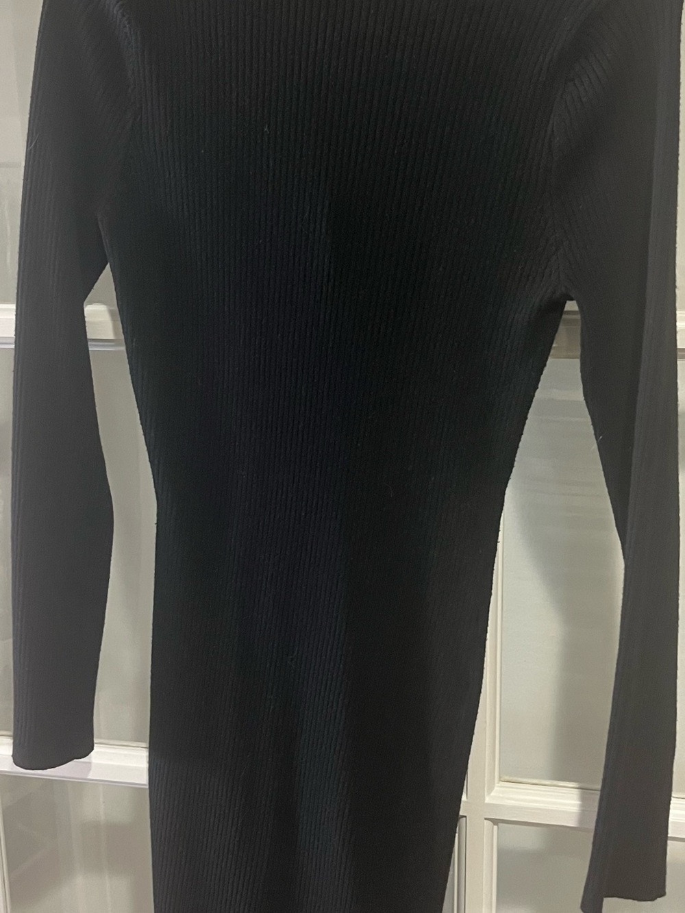 Black Ribbed Long-Sleeve Women's Sweater Dress